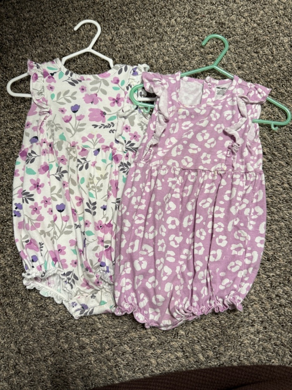 Girls' Lavender Floral Cotton Pajama Rompers - Pack of 2